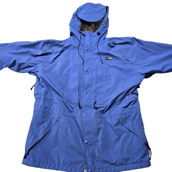 REI Jacket Mens XL Blue Rain Coat Hooded Lined Waterproof Pockets Hiking